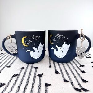 NEW Prima Design Ghost Cat Moon and Bats Halloween Mugs